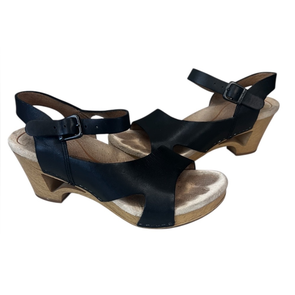 Dansko‎ Tasha Black Cut Out Leather Sandals Clogs Size 36